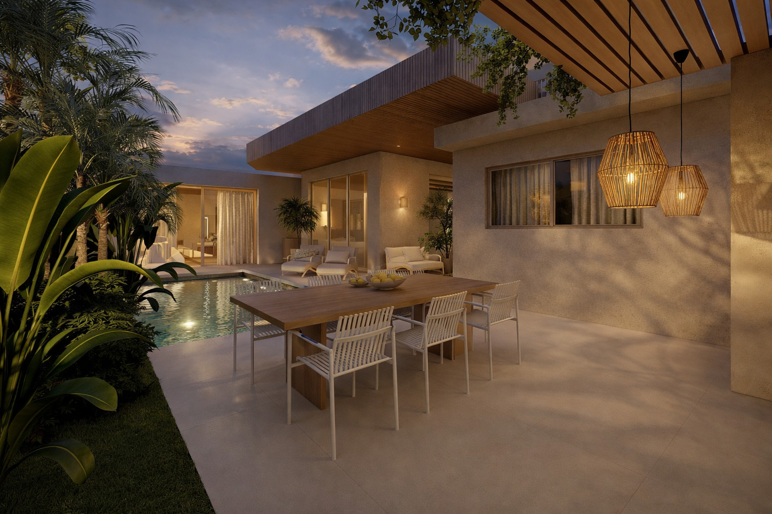 Green View Valley villa — private pool and terrace at dusk, Koh Samui